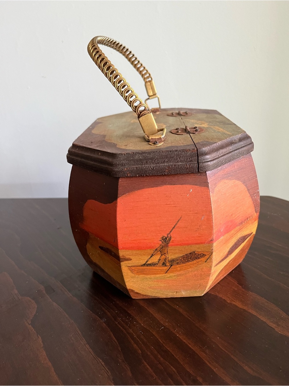 Hand-Painted Wooden Purse with Metal Handle - Picture 4 of 6